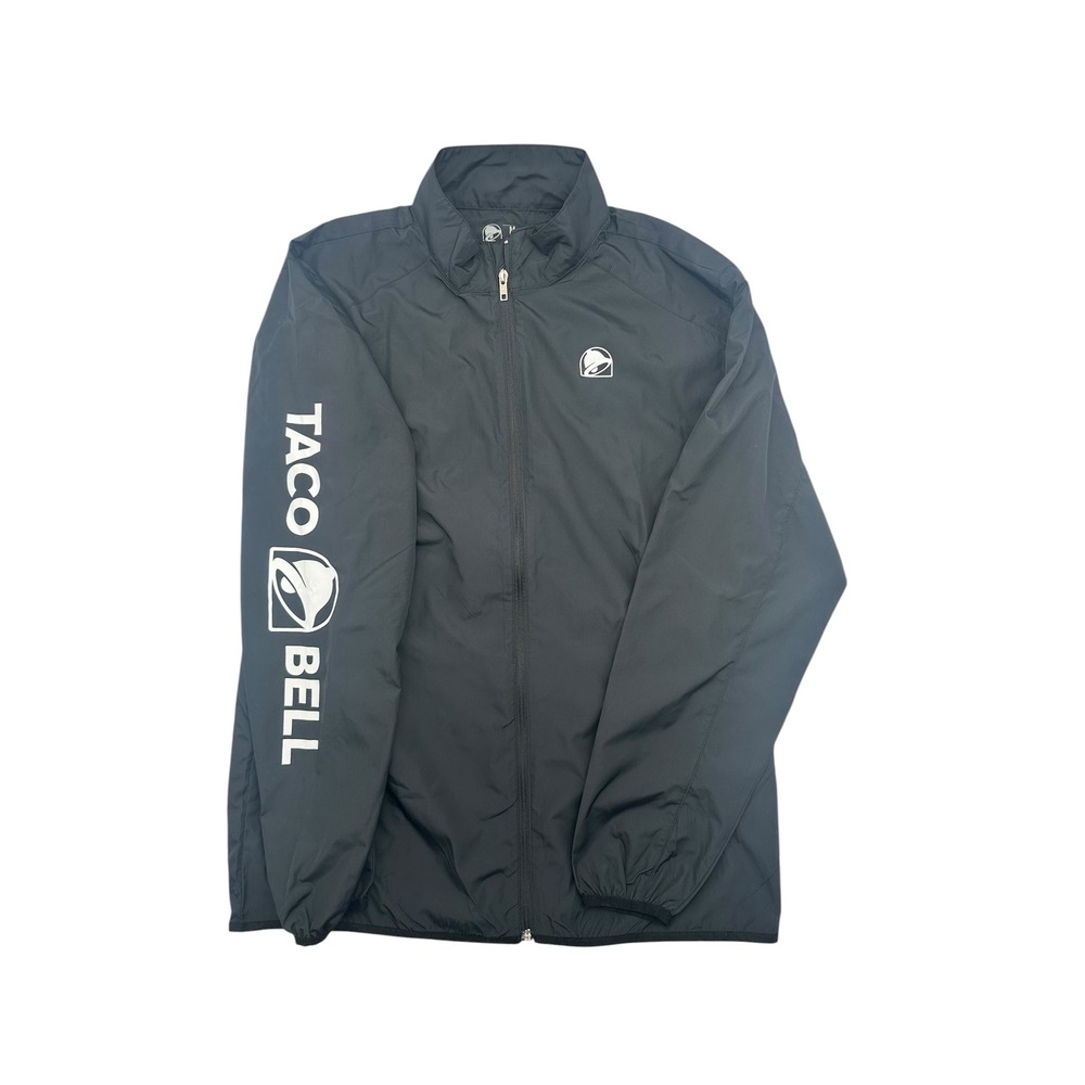 Taco Bell Windbreaker Jacket Mens Medium Black Full Zip Logo Graphic Lightweight